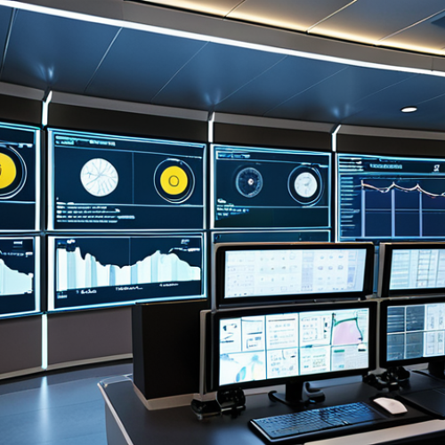 Home 4 A modern transportation control center with large screens displaying GPS tracking data, data analytics dashboards, and automated routing systems. Focus on technology and efficiency, showcasing the future of transportation management. The color palette should be professional and modern.