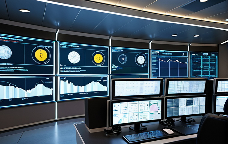 A modern transportation control center with large screens displaying GPS tracking data, data analytics dashboards, and automated routing systems. Focus on technology and efficiency, showcasing the future of transportation management. The color palette should be professional and modern.