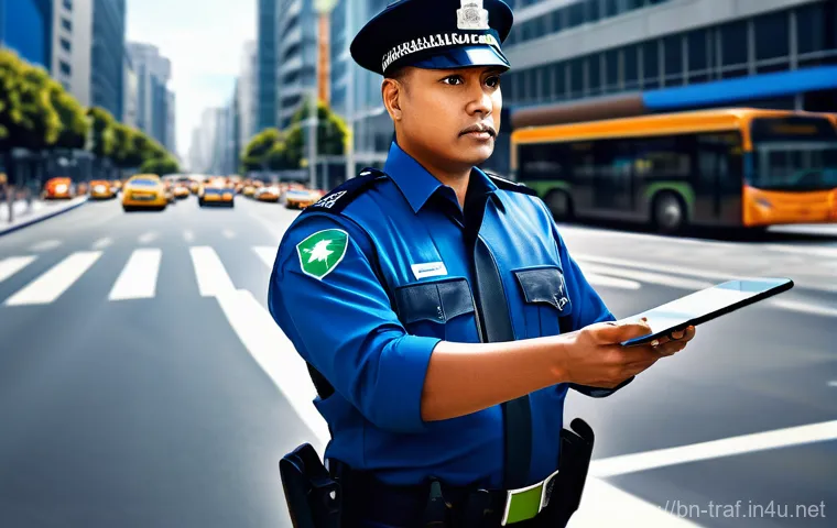교통직 실기시험 준비 과정과 팁 - **Prompt 1: Modern Traffic Management Officer**
    "A highly detailed, realistic image of a confide...