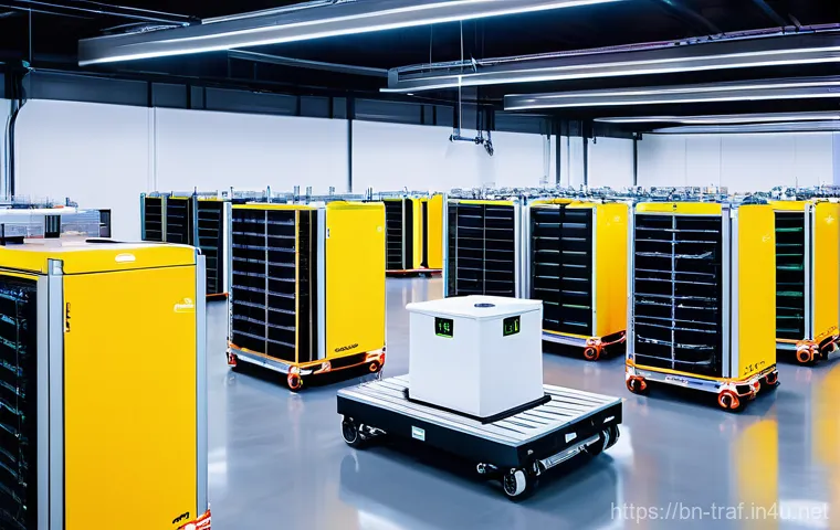 교통직 커리어의 장기적인 계획 - A vibrant, wide-angle shot of a futuristic, automated logistics fulfillment center at peak operation...