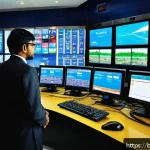 Home 21 교통 관련 업종과 자격증의 상관성 - A detailed scene of a modern traffic control room in Bangladesh, showing a diverse group of professi...
