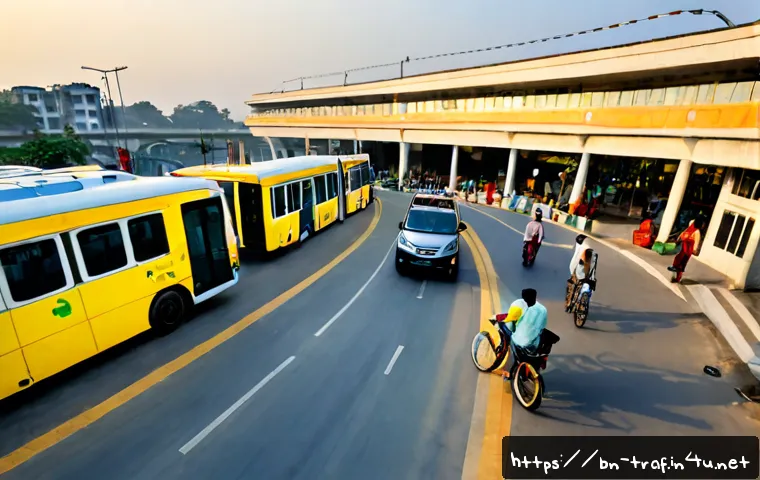 Home 17 교통업계의 트렌드와 전망 - Photorealistic modern urban transport hub in Bangladesh at golden morning light, an electric city bu...